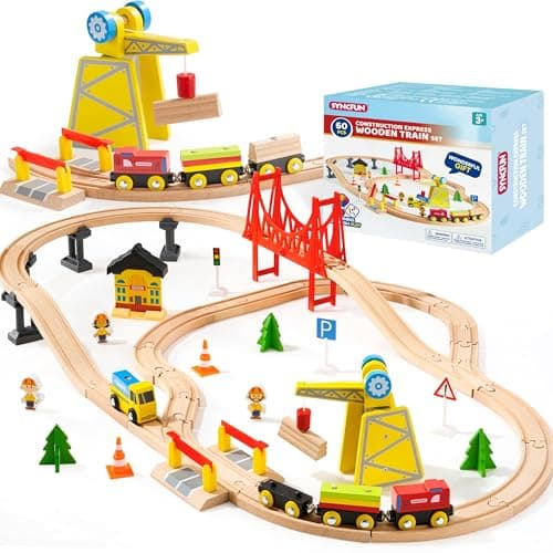 SYNCFUN SYNCFUN 60-Piece Wooden Train Set