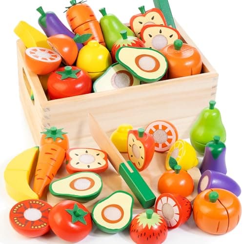 WOODMAM Wooden Cutting Play Food Set